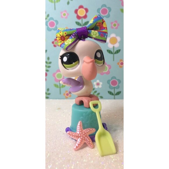 Authentic Littlest Pet Shop # 2293 Rare Cream Purple Glitter Sparkle Pelican - Picture 1 of 3